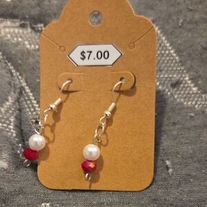 Elegant Silver and Red Beaded Earrings